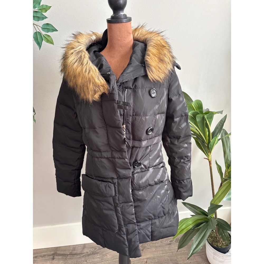 LISHIFENDI Women's Black‎ Puffer Coat with Faux Fur Hood Size M - Picture 2 of 11